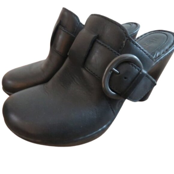 BORN Holly Leather Platform Slip On Clog Mules Y2K Black Leather - Size US 7 - Picture 1 of 14